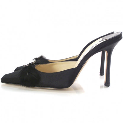 Jimmy Choo Satin Feather Crystal Slides 40 Black 2 of 7