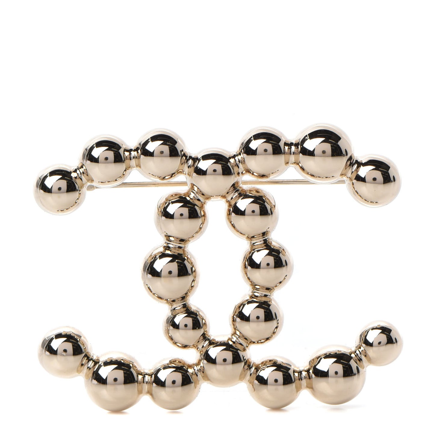 Metal Beaded CC Brooch Gold