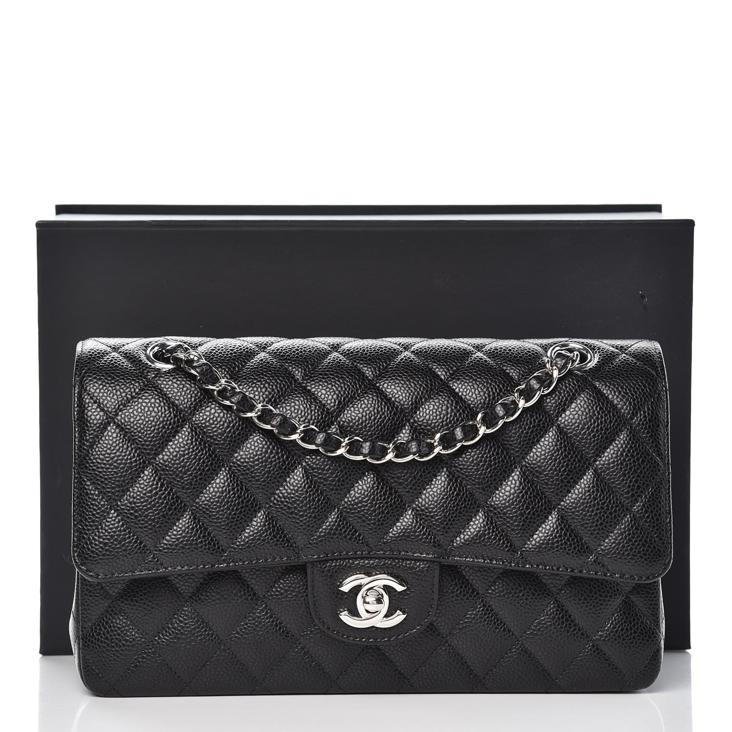 Caviar Quilted Medium Double Flap Black