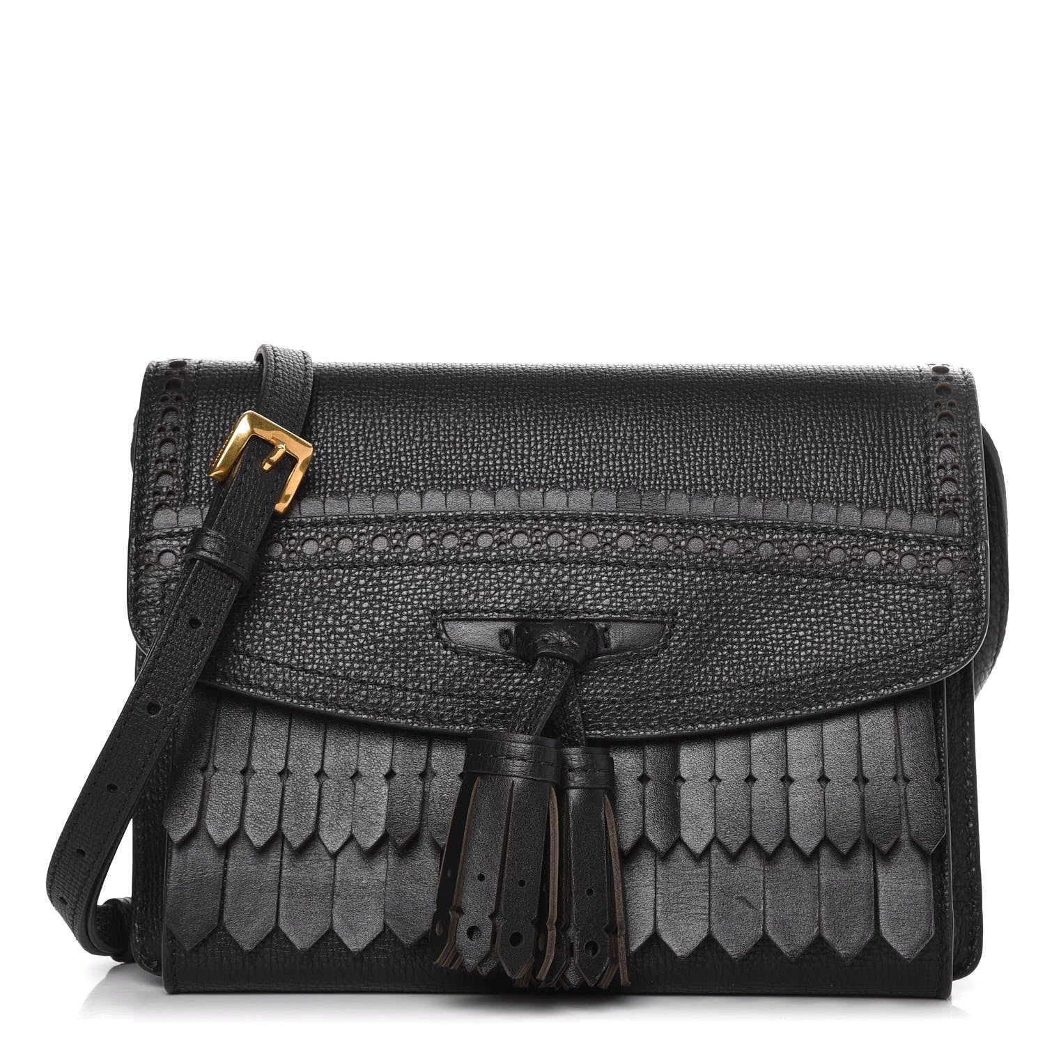 Burberry Grainy Calfskin Broguing Tassel Small Macken Crossbody Bag Black 1 of 8