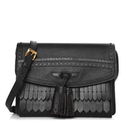 Burberry Grainy Calfskin Broguing Tassel Small Macken Crossbody Bag Black 1 of 8