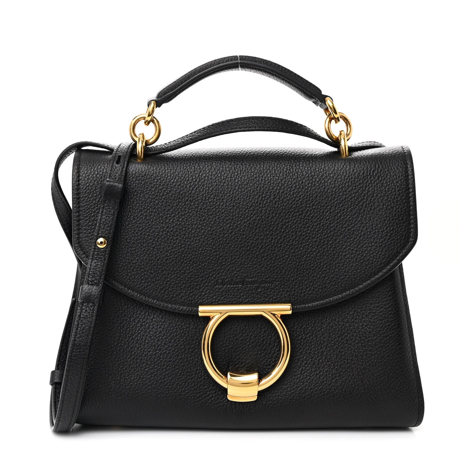 Salvatore Ferragamo Calfskin Small Margot Top Handle Satchel Black 1 of 9