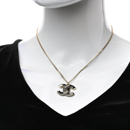 Chanel Enamel CC Pendant Necklace Black Light Gold 4 of 5