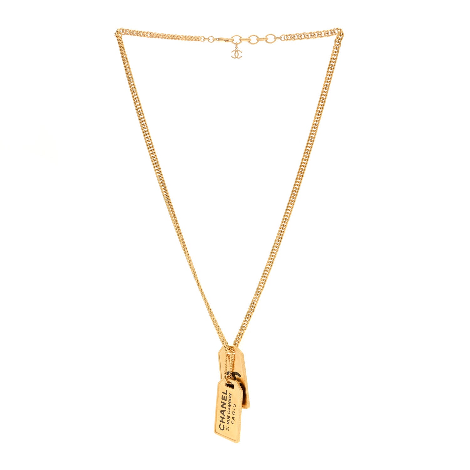 Chanel ID Dog Tag Charm Necklace Gold 2 of 4