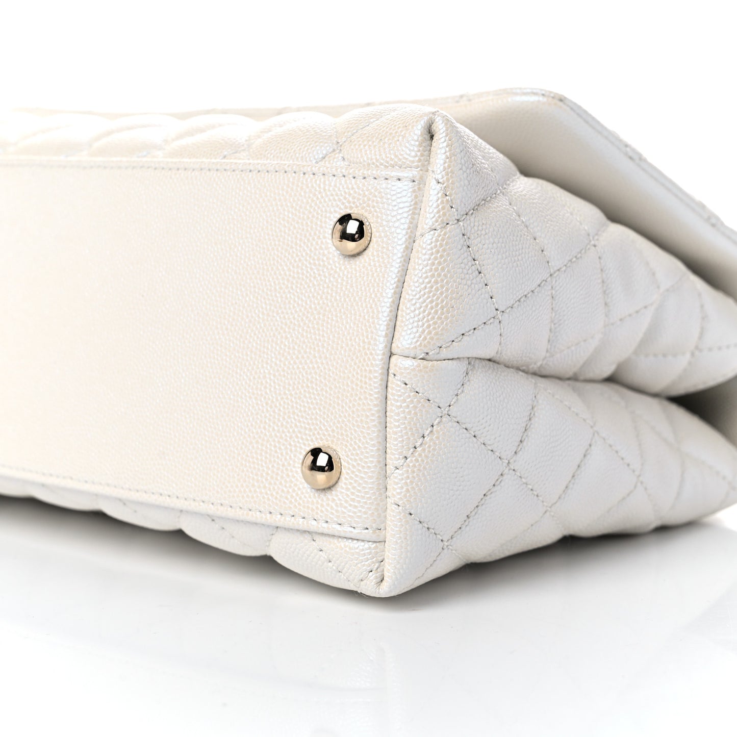 Iridescent Caviar Quilted Small Coco Handle Flap White