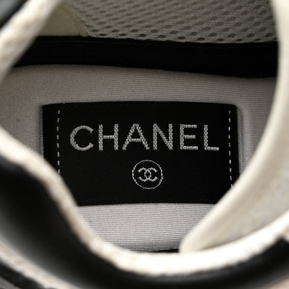 Chanel Tweed Suede Calfskin CC Sneakers 37 Black White 7 of 9