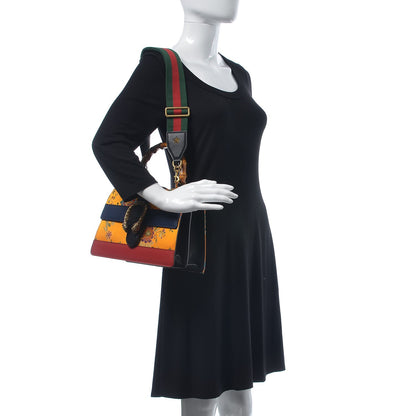 Gucci Satin Calfskin Bamboo Web Tokyo Print Medium Dionysus Top Handle Bag Giallo Multicolor Blue Agata Hibiscus Red 2 of 12