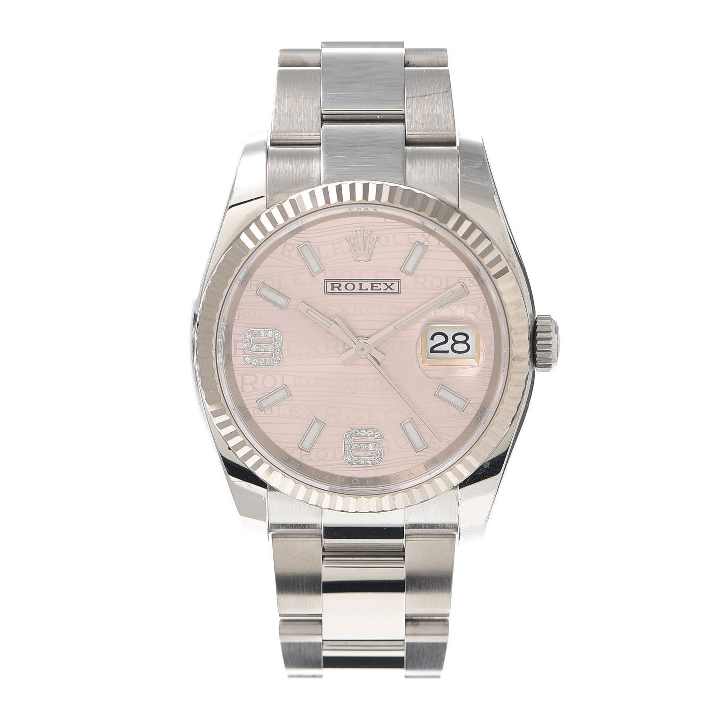 Stainless Steel 18K White Gold Diamond 36mm Oyster Perpetual Datejust Watch Pink Wave 116234