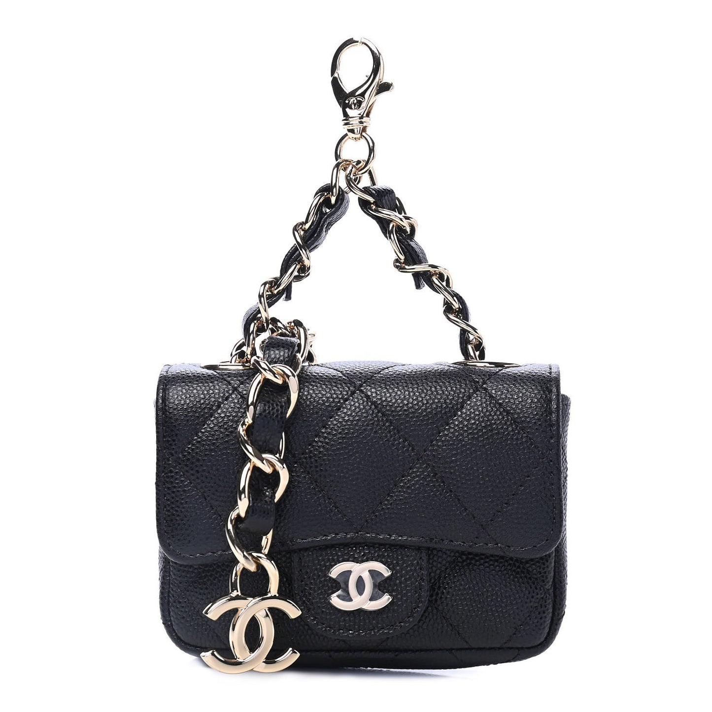 Caviar Quilted Mini Chain Belt Bag Black