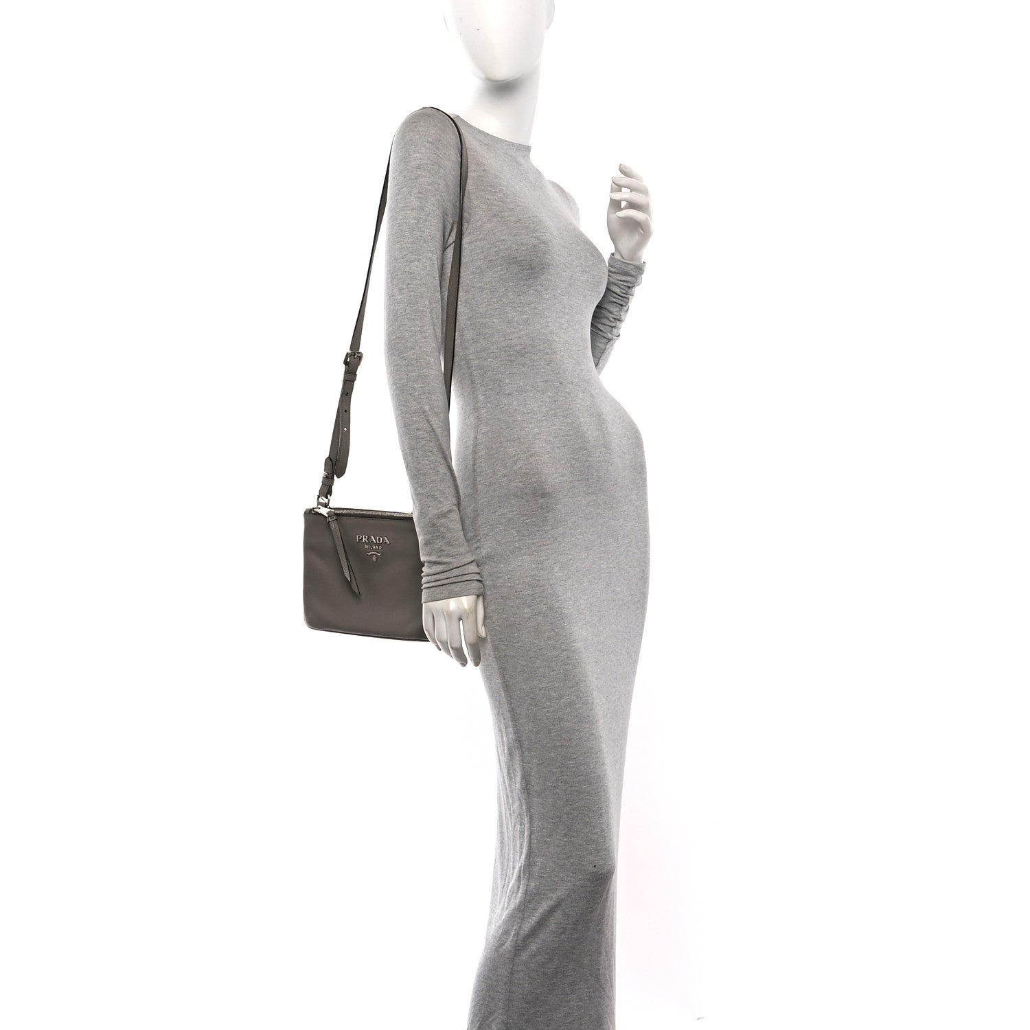 Prada Vitello Phenix Double Zip Crossbody Bag Argilla 2 of 12