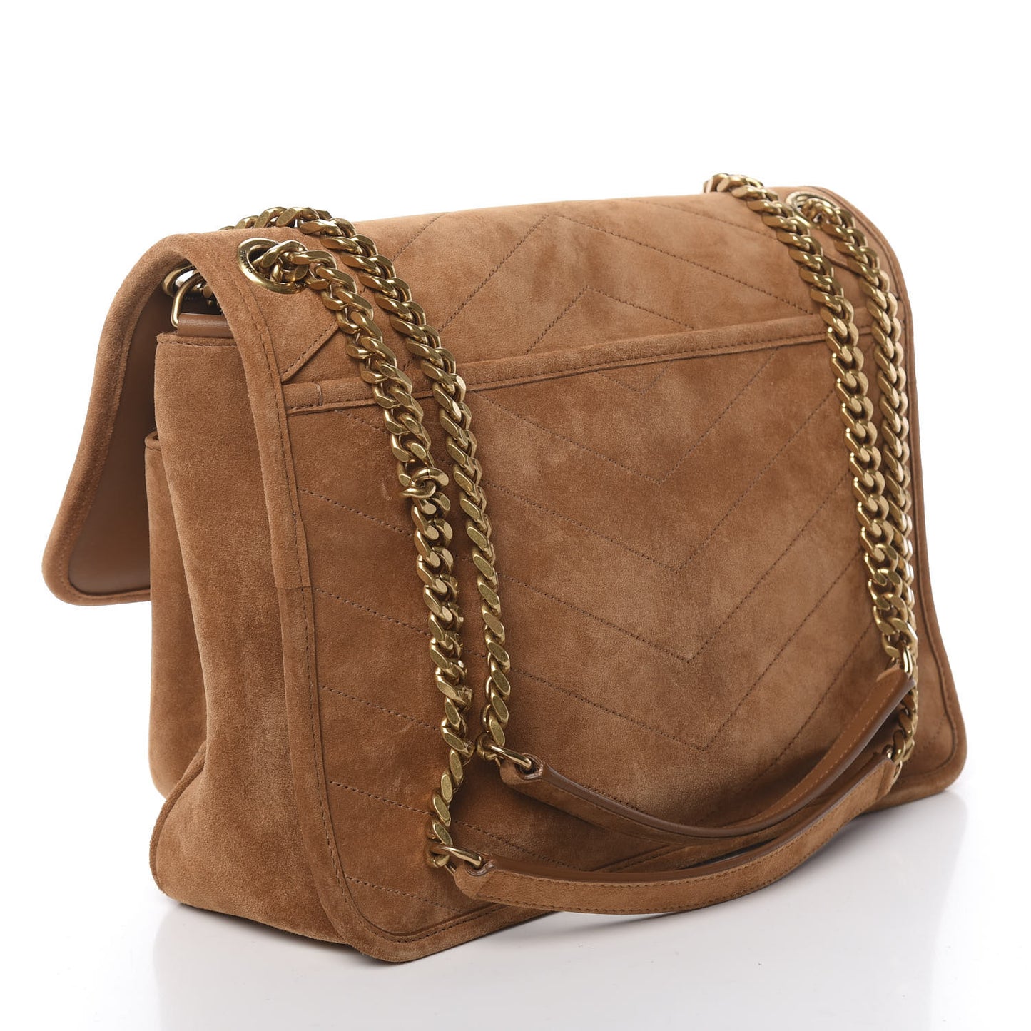Suede Monogram Medium Niki Chain Satchel Cinnamon