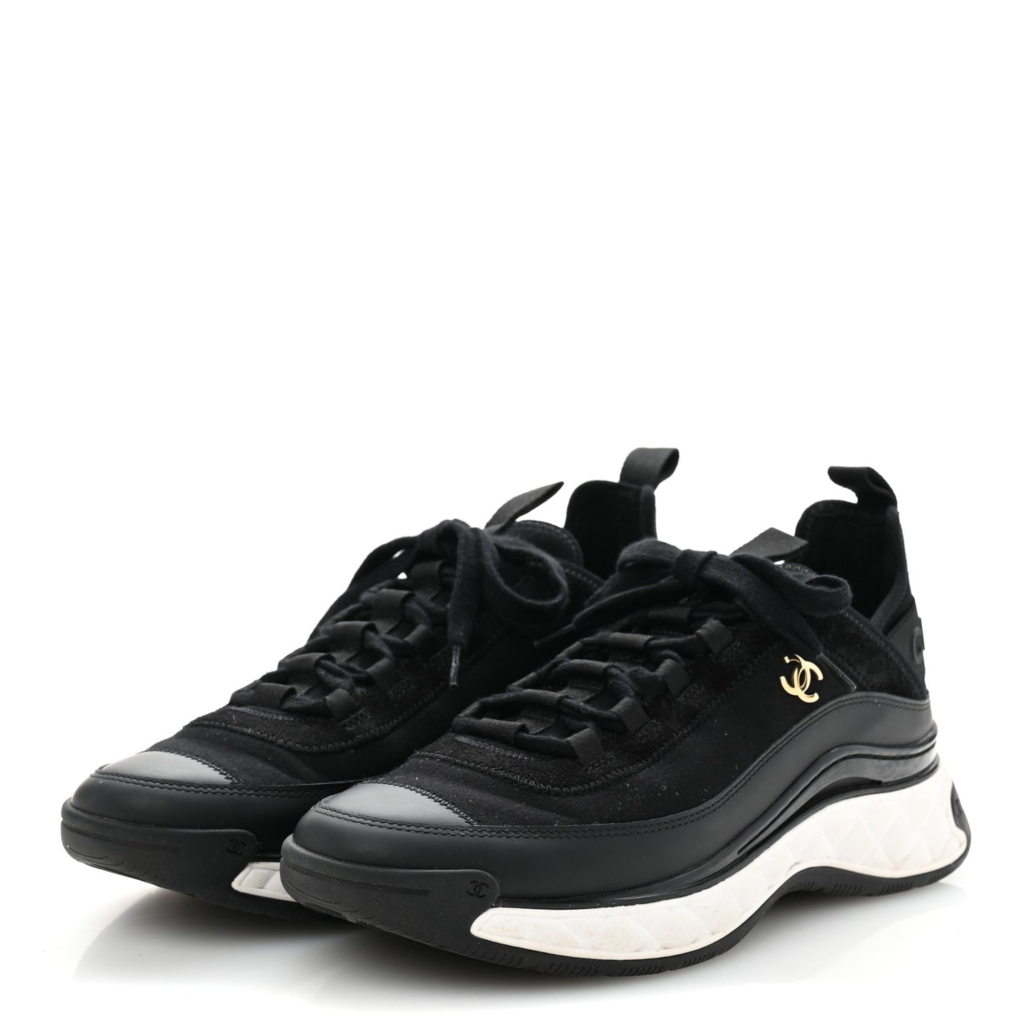 Velvet Calfskin Mixed Fibers CC Sneakers 39.5 Black