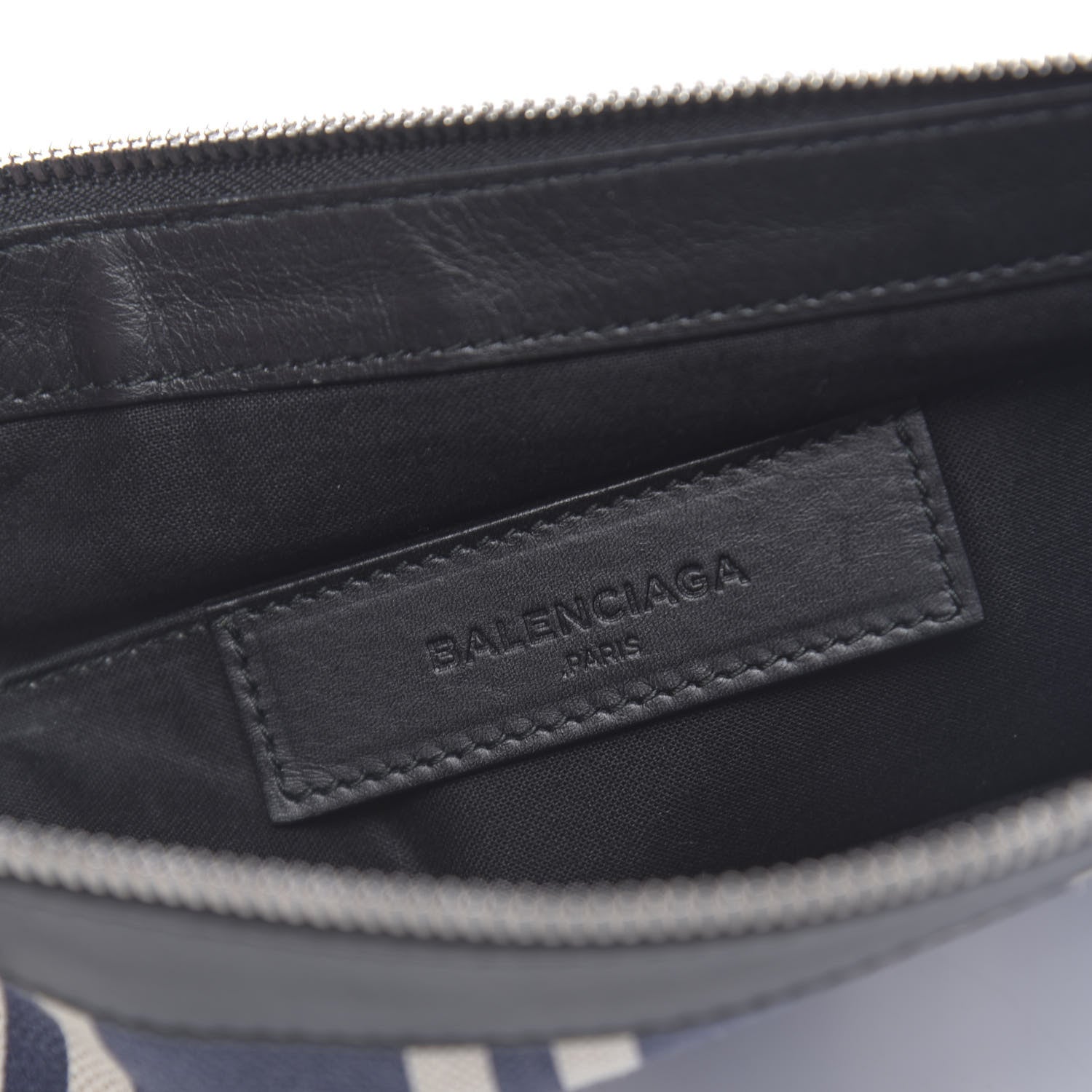 Balenciaga Calfskin Cotton Canvas Striped Logo Clutch Navy 6 of 11