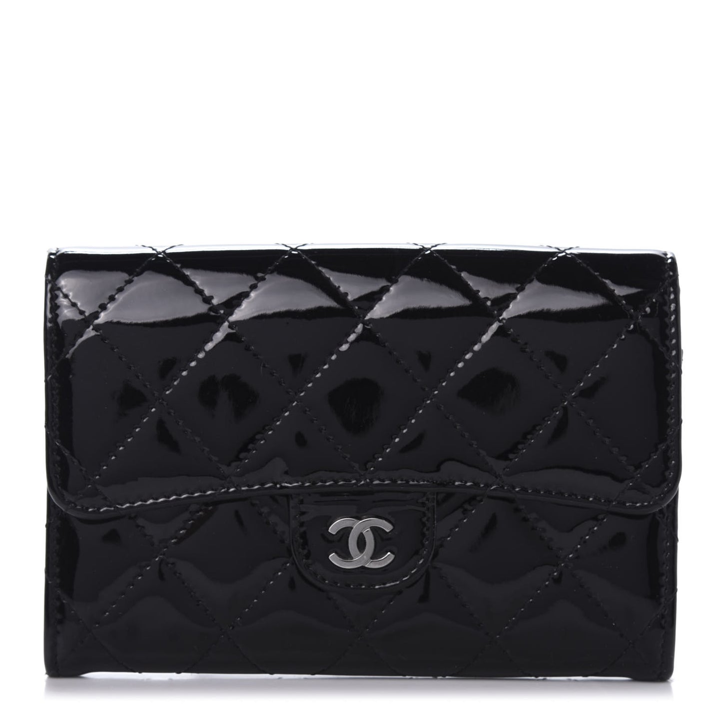 Patent Quilted Small Flap Wallet Black