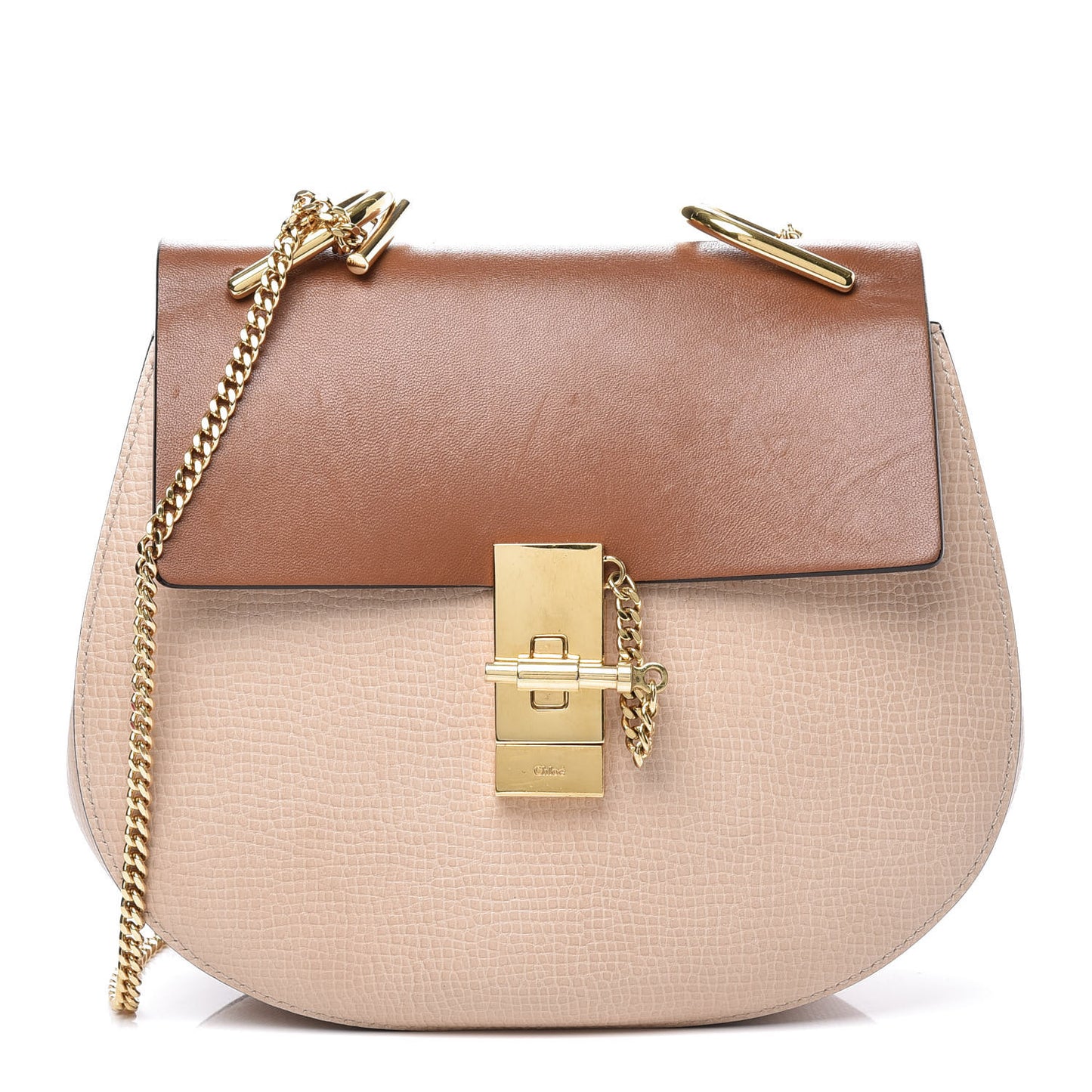 Grained Calfskin Lambskin Drew Shoulder Bag Powder Beige Caramel
