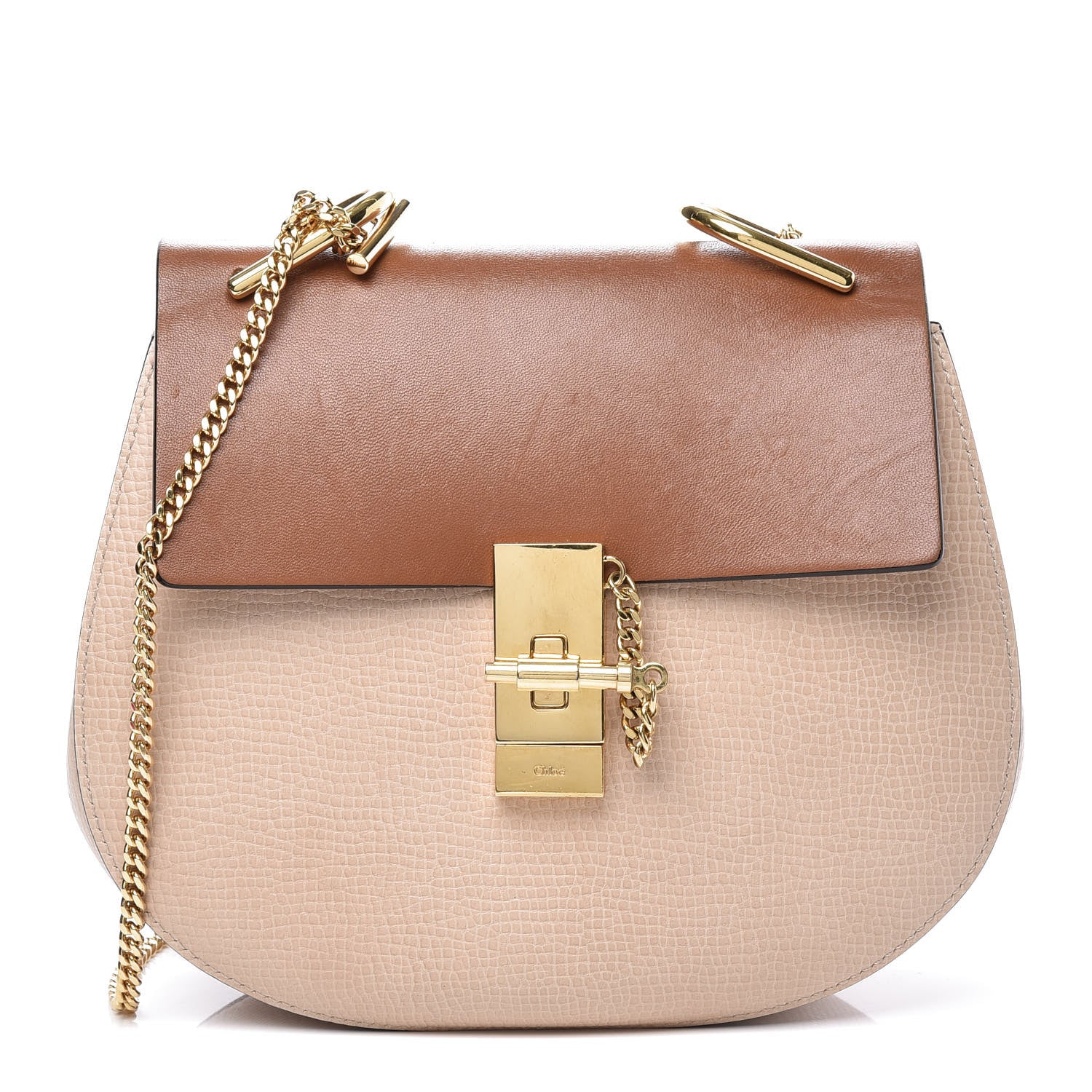 Chloe Grained Calfskin Lambskin Drew Shoulder Bag Powder Beige Caramel 1 of 9
