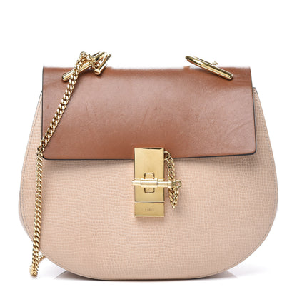 Chloe Grained Calfskin Lambskin Drew Shoulder Bag Powder Beige Caramel 1 of 9