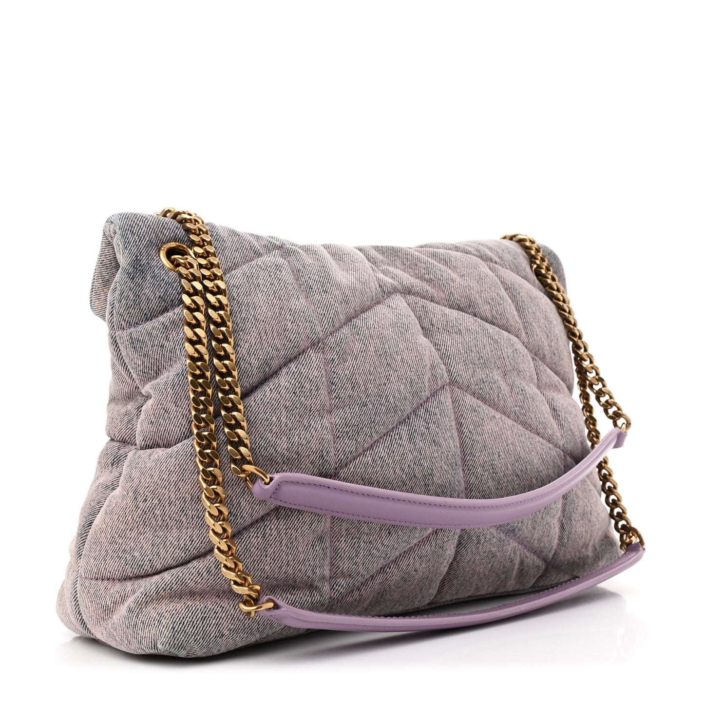 Denim Quilted Medium Loulou Puffer Monogram Chain Satchel Bleached Lilac