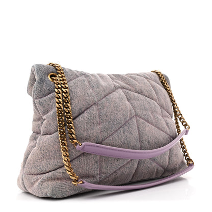 Saint Laurent Denim Quilted Medium Loulou Puffer Monogram Chain Satchel Bleached Lilac 3 of 11