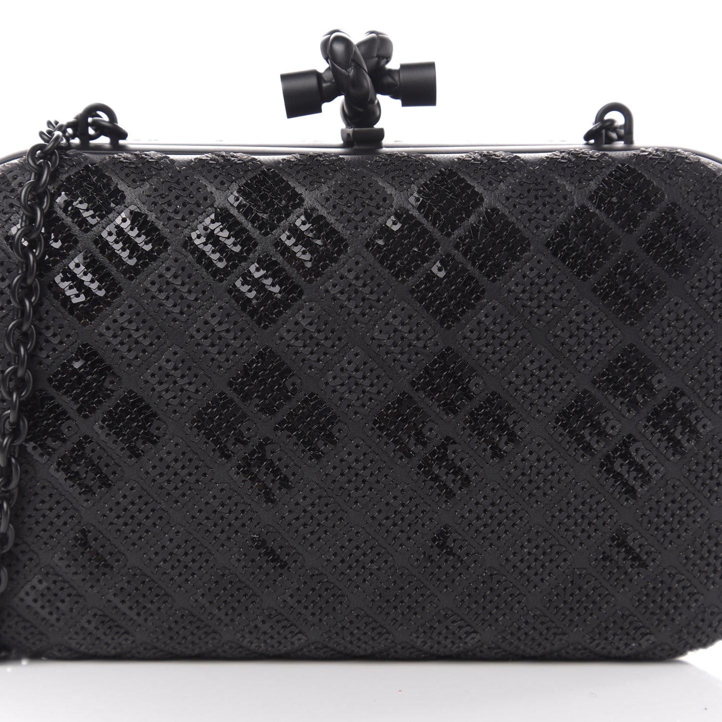 Sequin Paillettes Tartan Chain Knot Clutch Black