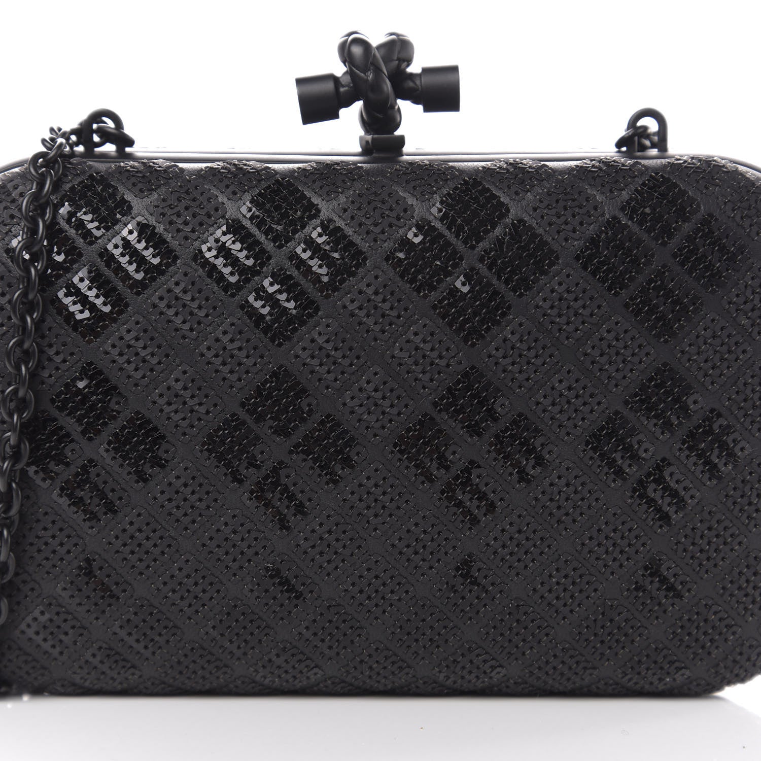 Bottega Veneta Sequin Paillettes Tartan Chain Knot Clutch Black 8 of 8
