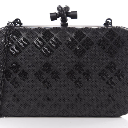 Bottega Veneta Sequin Paillettes Tartan Chain Knot Clutch Black 8 of 8