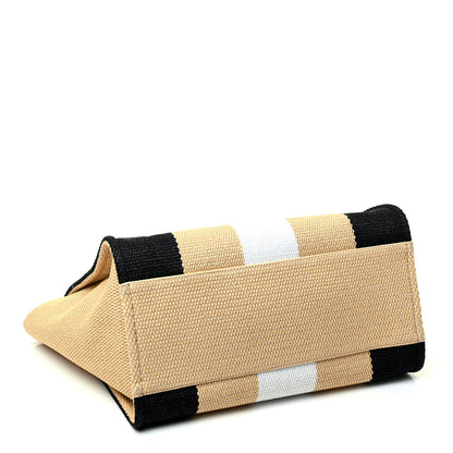 Chanel Straw Raffia Calfskin Striped Medium Deauville Tote Black Beige Ivory 8 of 18