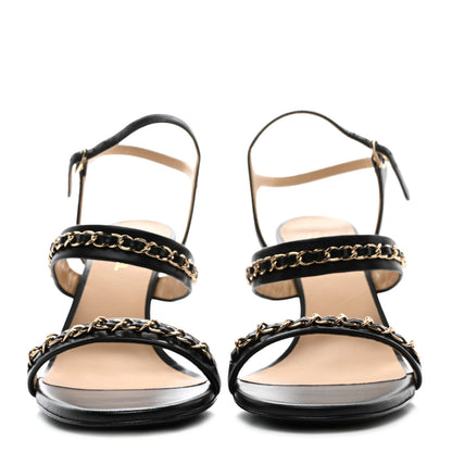 Chanel Lambskin Chain Strap Sandals 39 Black 2 of 9