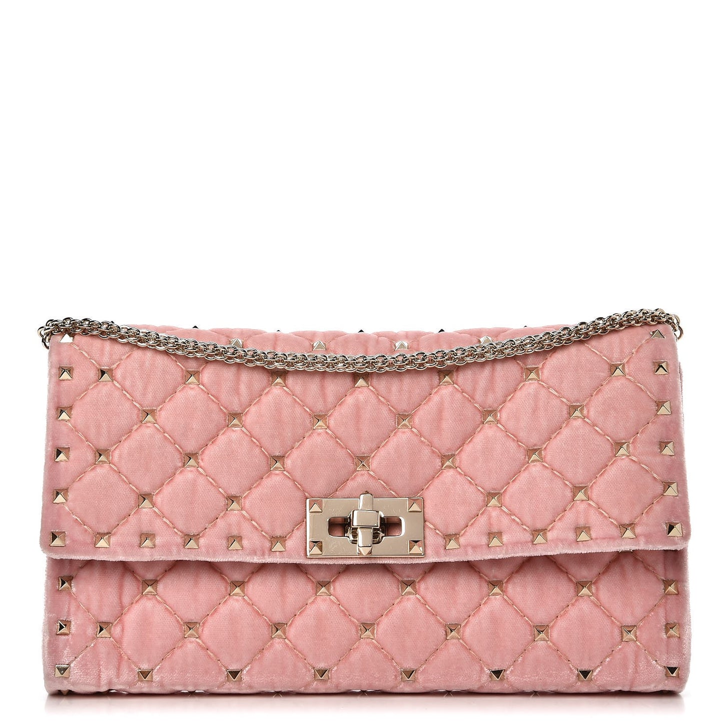 Velvet Rockstud Spike Wallet on Chain Water Rose