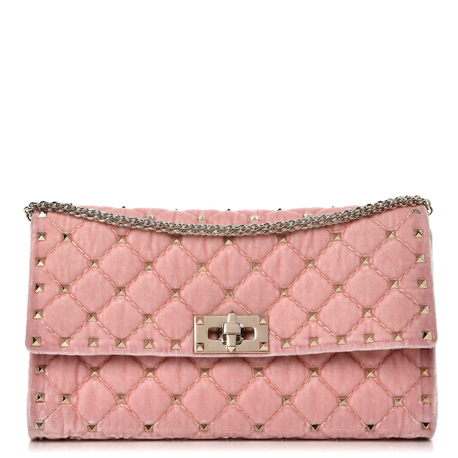 Valentino Garavani Velvet Rockstud Spike Wallet on Chain Water Rose 1 of 8