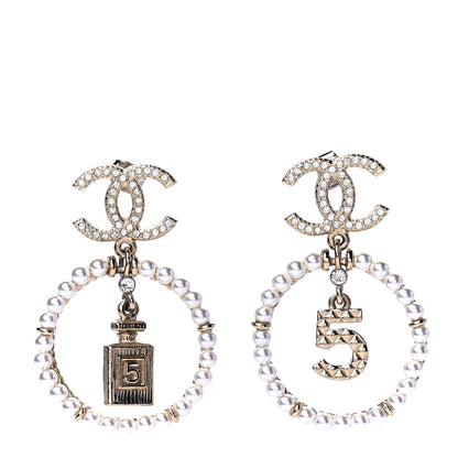 Chanel Crystal Pearl Chanel Charms CC Drop Earrings Gold 1 of 4