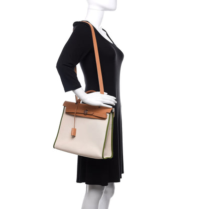 Hermes Toile Goeland Viking Vache Hunter Herbag Zip 31 PM Ecru Pelouse 2 of 12