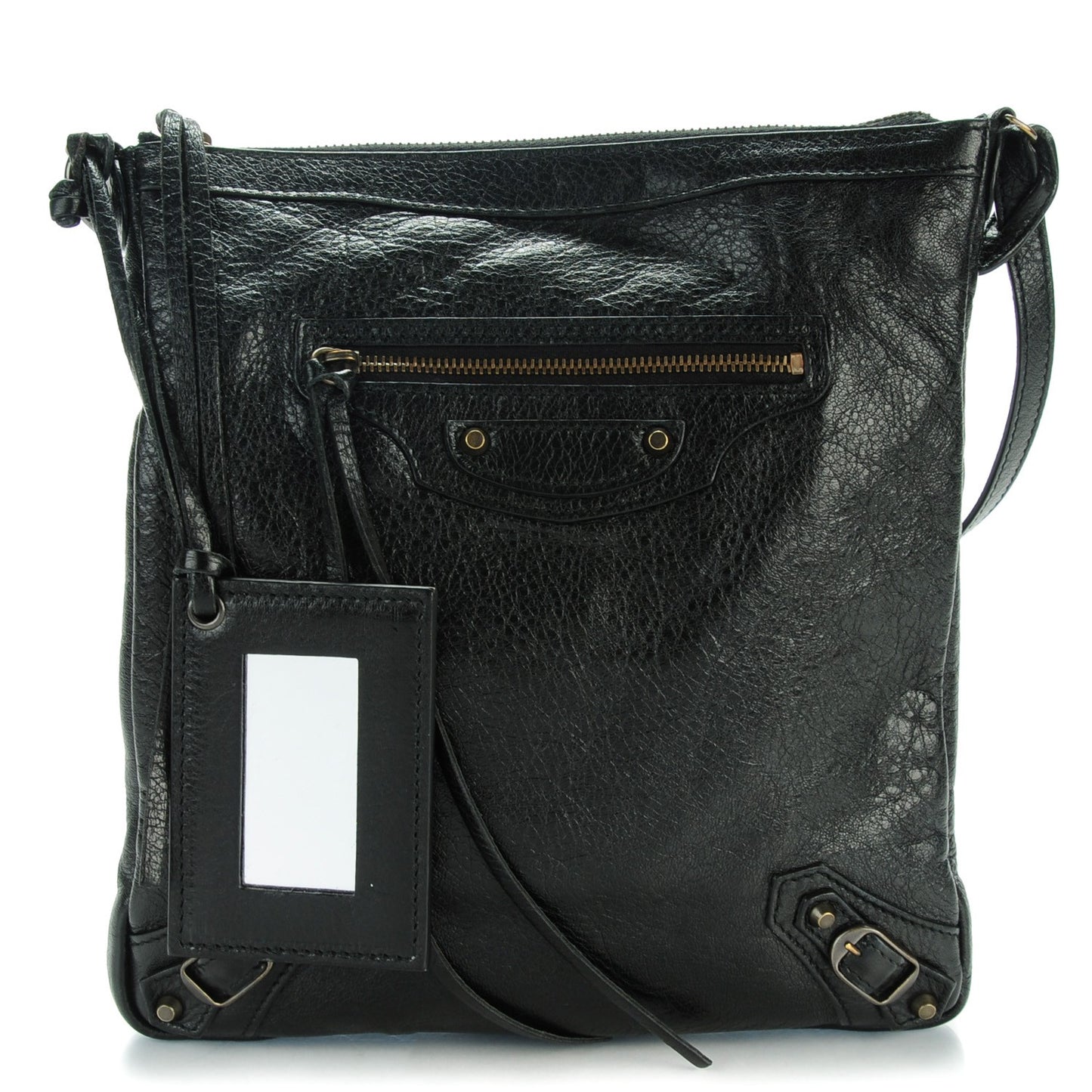 Agneau Classic Hardware Flat Crossbody Black