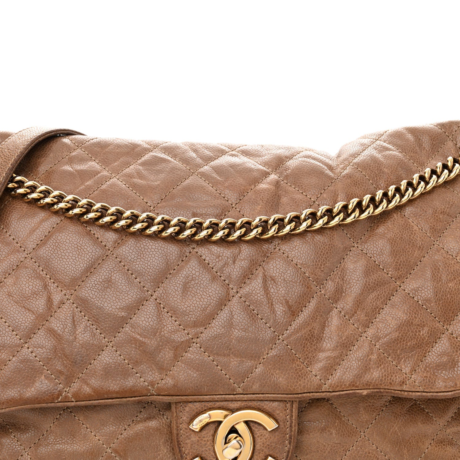 Chanel Crumpled Caviar Quilted Large Shiva Flap Beige 8 of 16