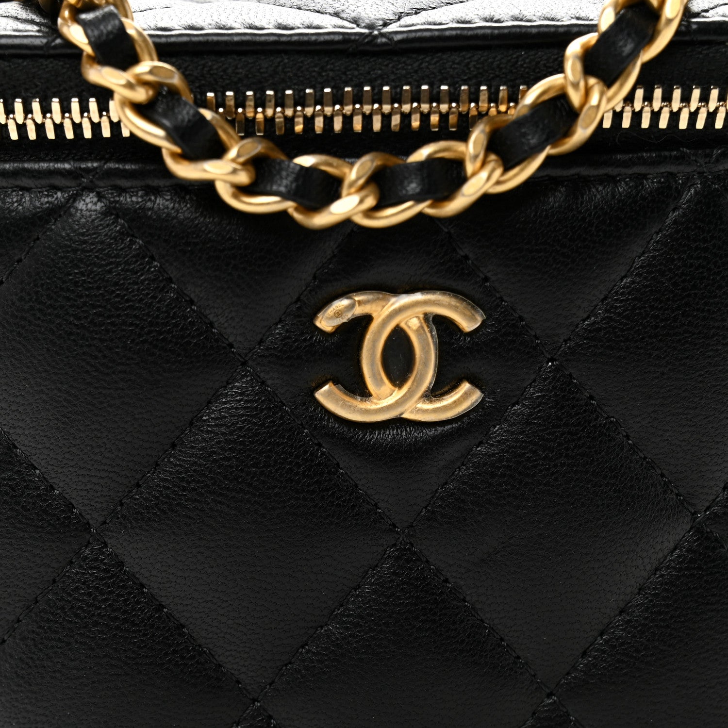 Chanel Lambskin Quilted Mini Pearl Crush Vanity Case With Chain