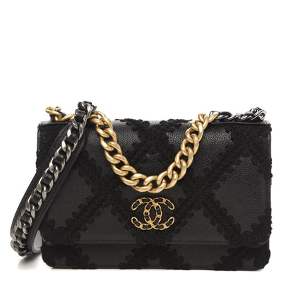 Chanel Calfskin Crochet 19 Wallet On Chain WOC Black 1 of 13