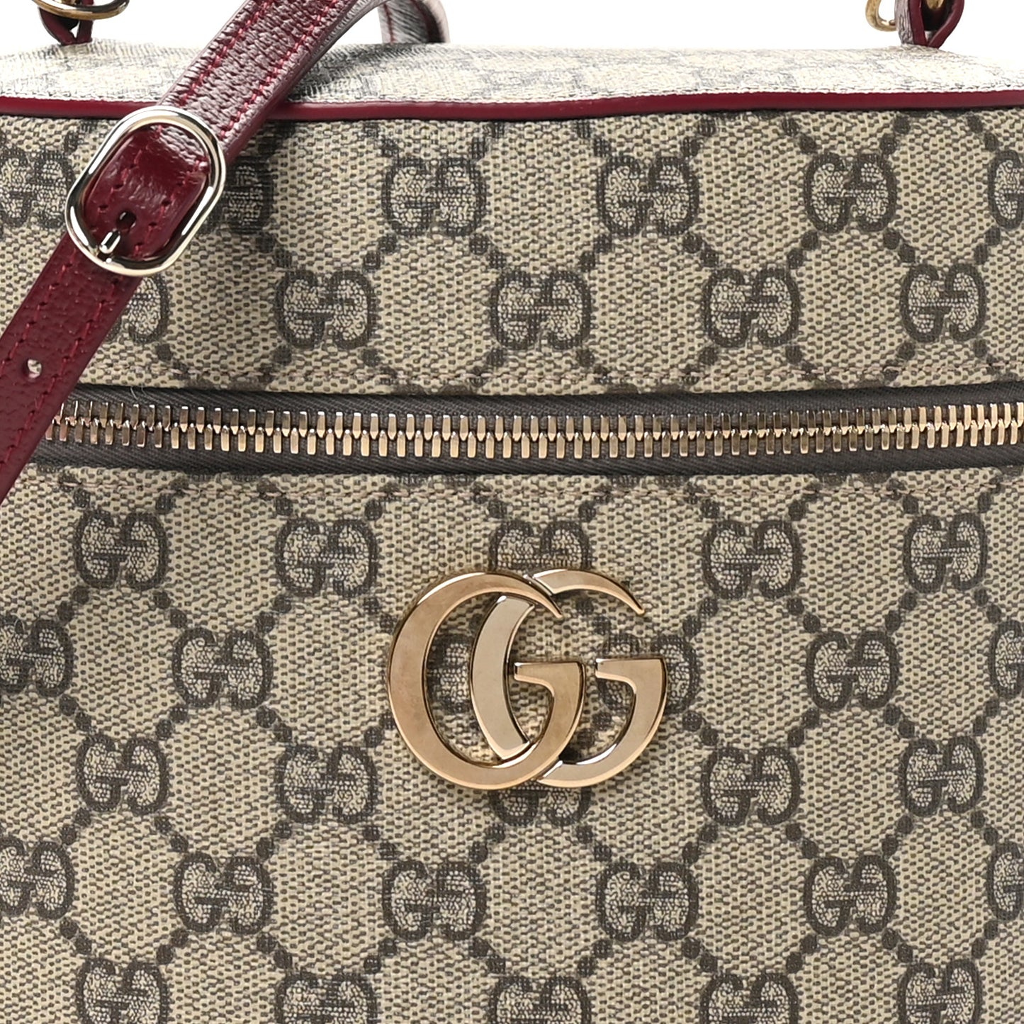 GG Supreme Monogram Ancora Calfskin Vanity Cosmetic Case Beige Ebony Rosso