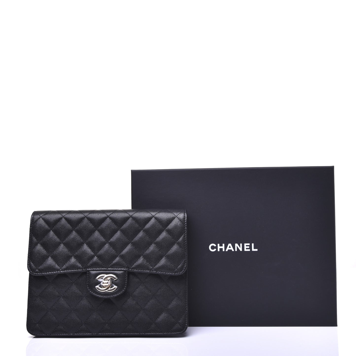 Caviar Quilted Square Flap Clutch Black