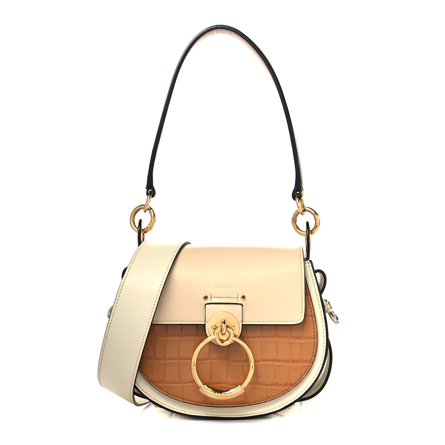 Calfskin Crocodile Embossed Small Tess Bag White Beige