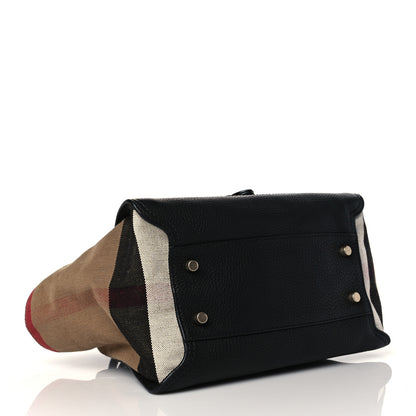 Burberry Canvas Mega Check Grained Calfskin Medium Harcourt Satchel Black 4 of 10