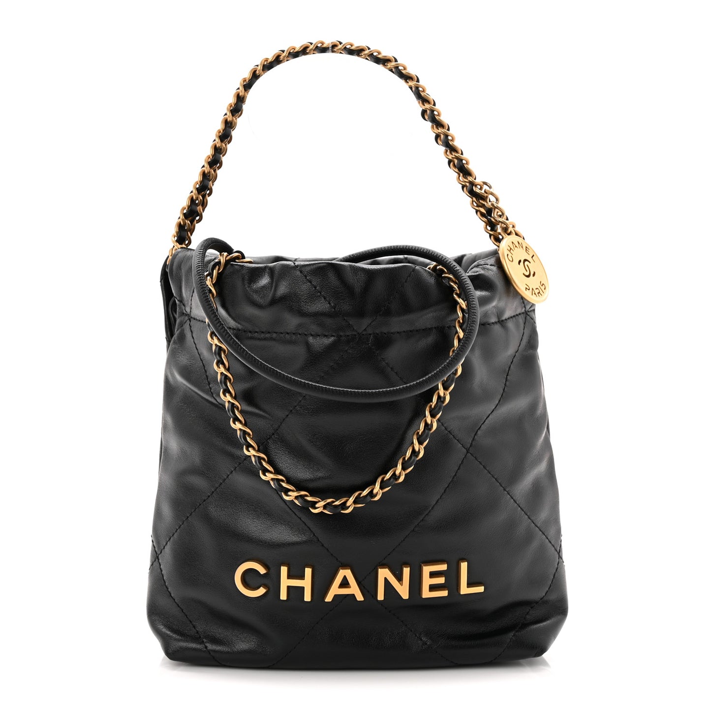 Shiny Calfskin Quilted Mini Chanel 22 Black