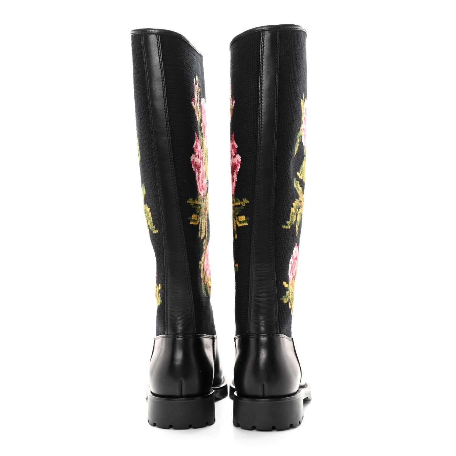 Saint Laurent Calfskin Woven Wool Embroidered Knee High Boots 37 Black 5 of 18