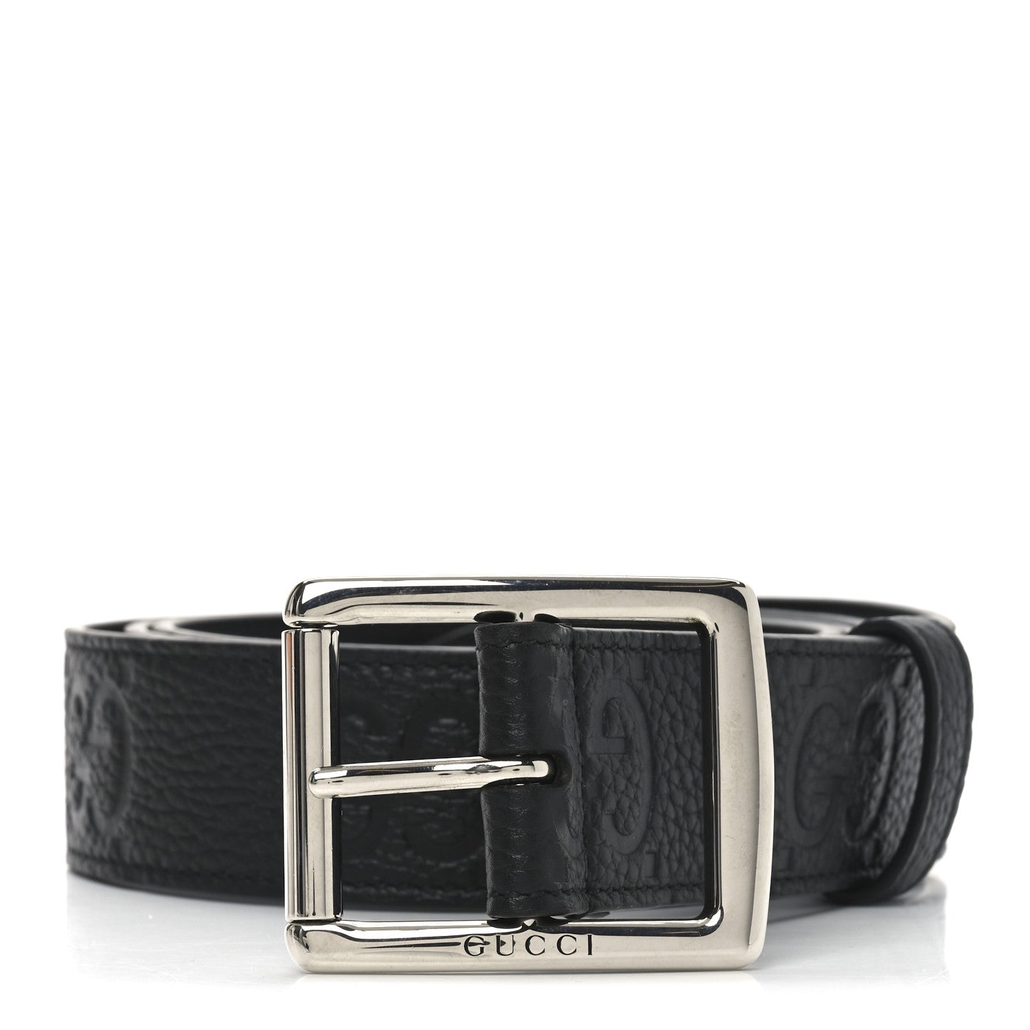 Gucci Piuma Calfskin Jumbo GG Embossed 35mm Belt 115 46 Black 1 of 5