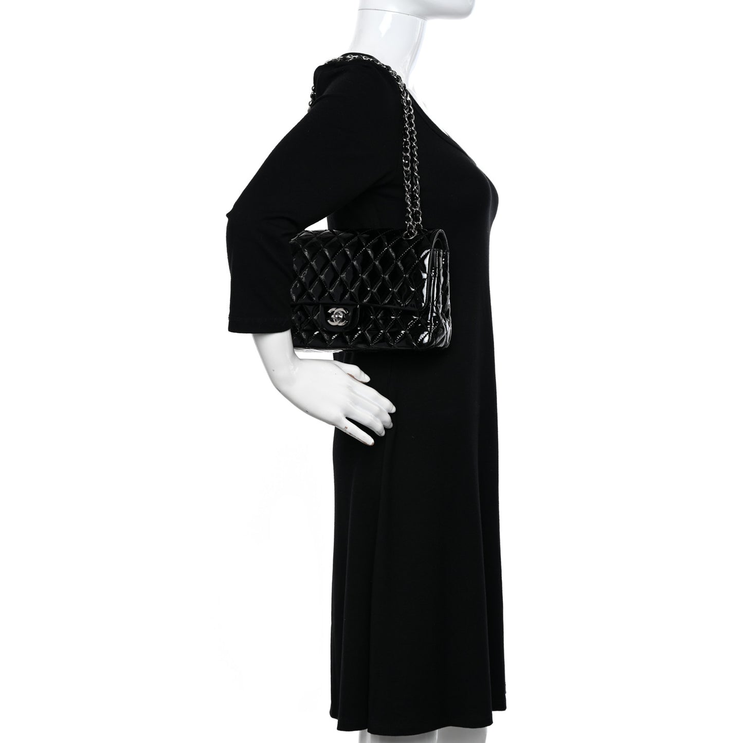 Patent Quilted Medium Double Flap Black