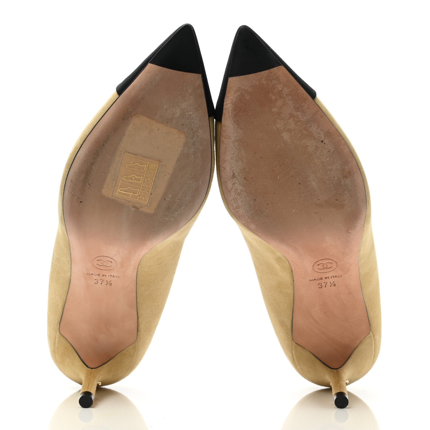 Chanel Kid Suede Grosgrain Cap Toe Pumps 37.5 Beige Black 5 of 8