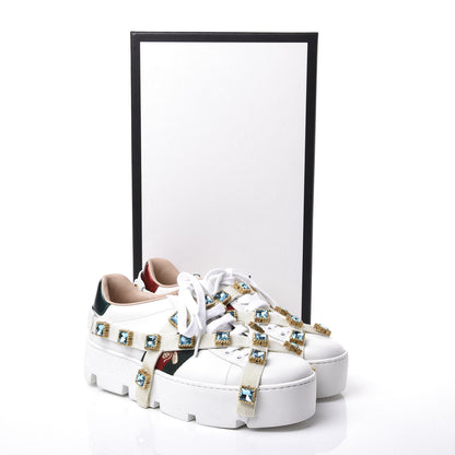 Gucci Calfskin Removable Crystals Bee Embroidered Ace Platform Sneakers 37 White 11 of 11
