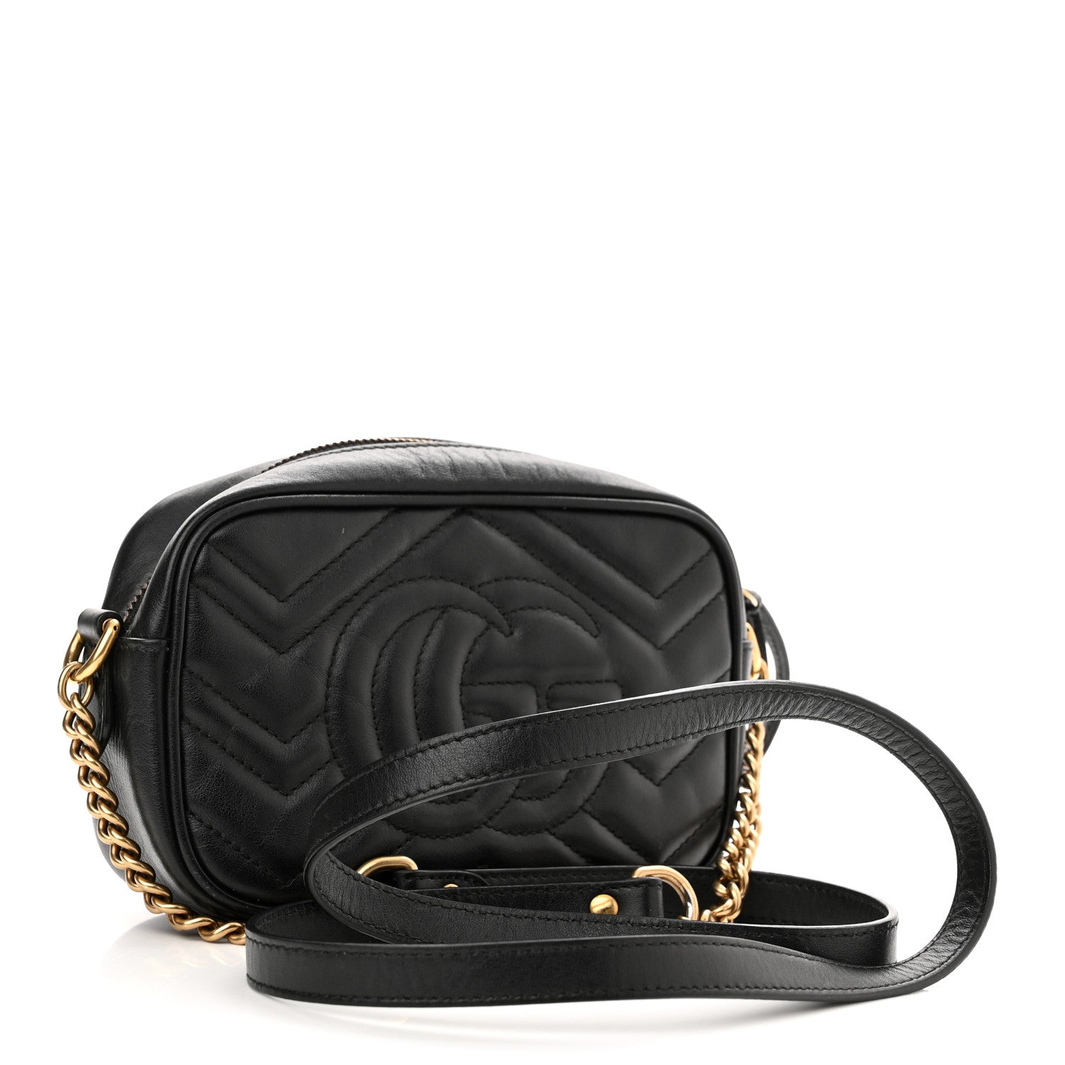 Gucci Calfskin Matelasse Mini GG Marmont Chain Shoulder Bag Black 3 of 13
