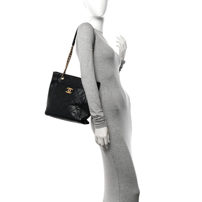 Chanel Calfskin Quilted CC Front Pocket Shopping Tote Black 2 of 10