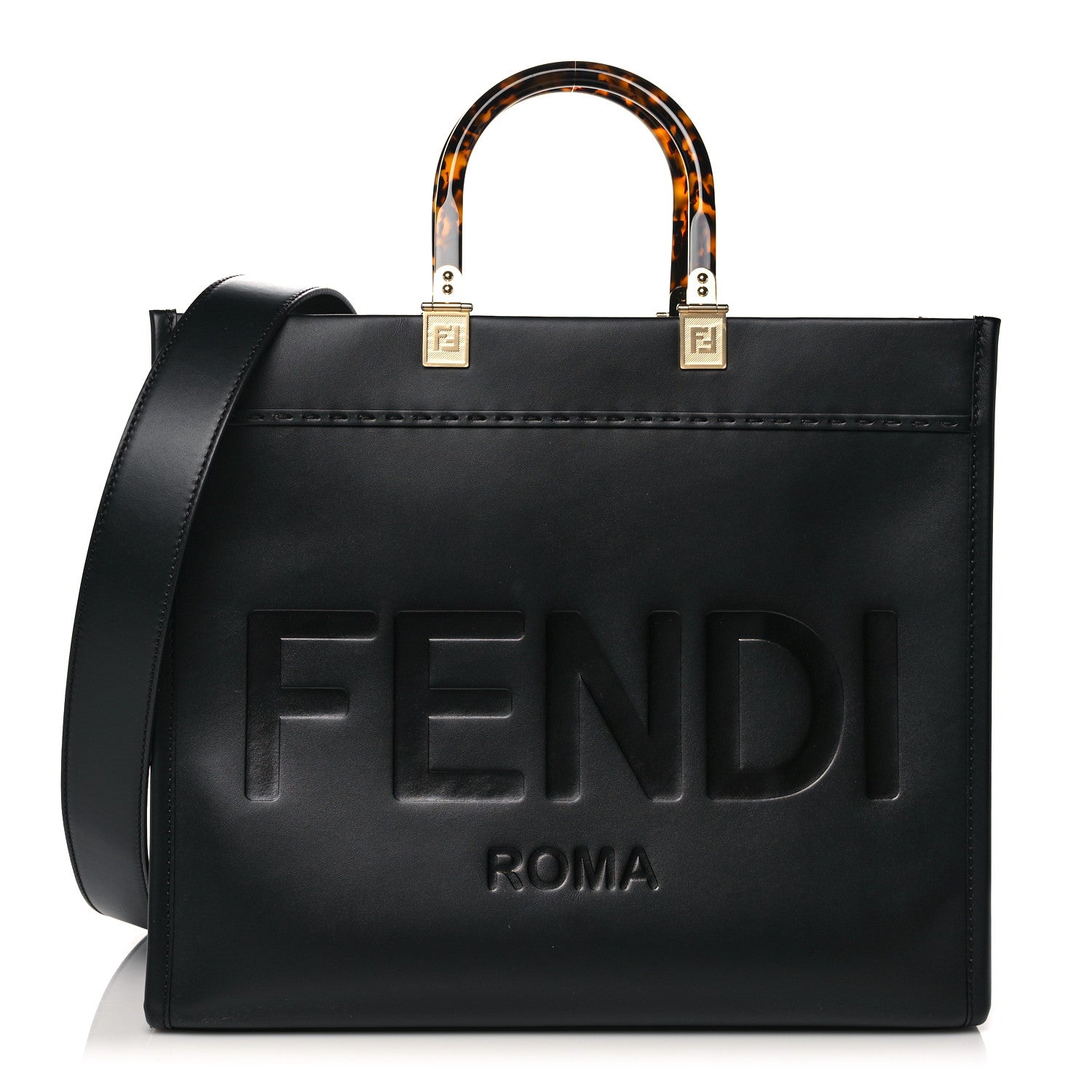 Fendi Vitello King Plexiglass Medium Fendi Sunshine Shopper Tote Black 1 of 12