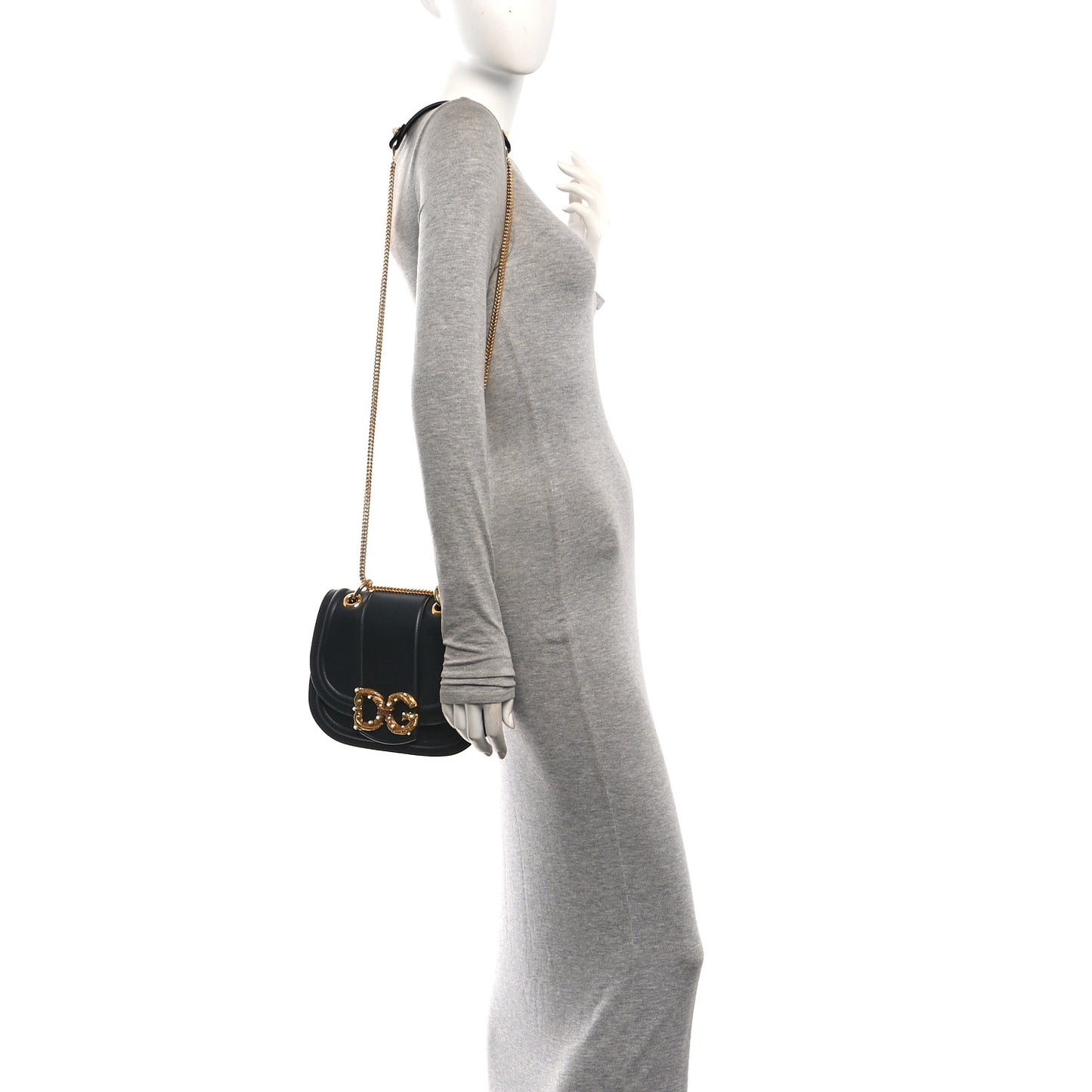 Smooth Calfskin Small DG Amore Shoulder Bag Black